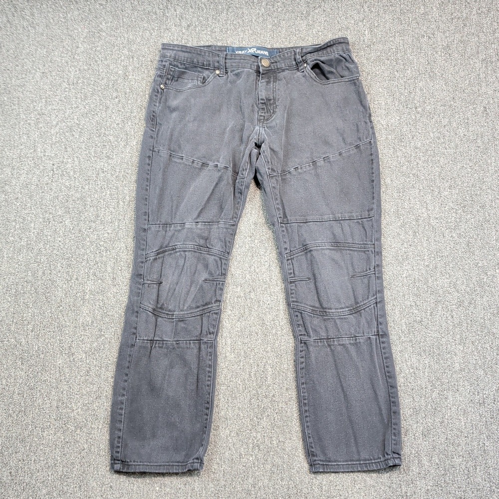 XRAY Jeans Moto Biker Paneled Denim 34x30 Black Articulated Knee Streetwear